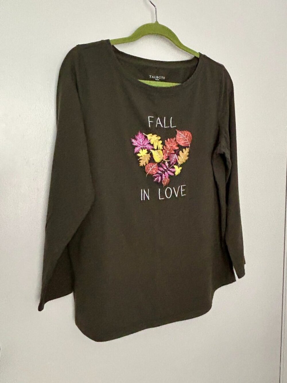 Talbots Fall Leaf Longsleeve Tee in Olive 1X